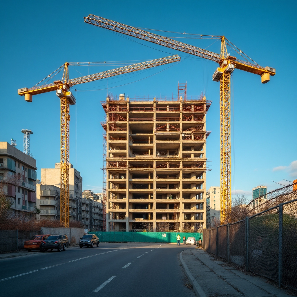 Construction cranes and new building development in Santiago
