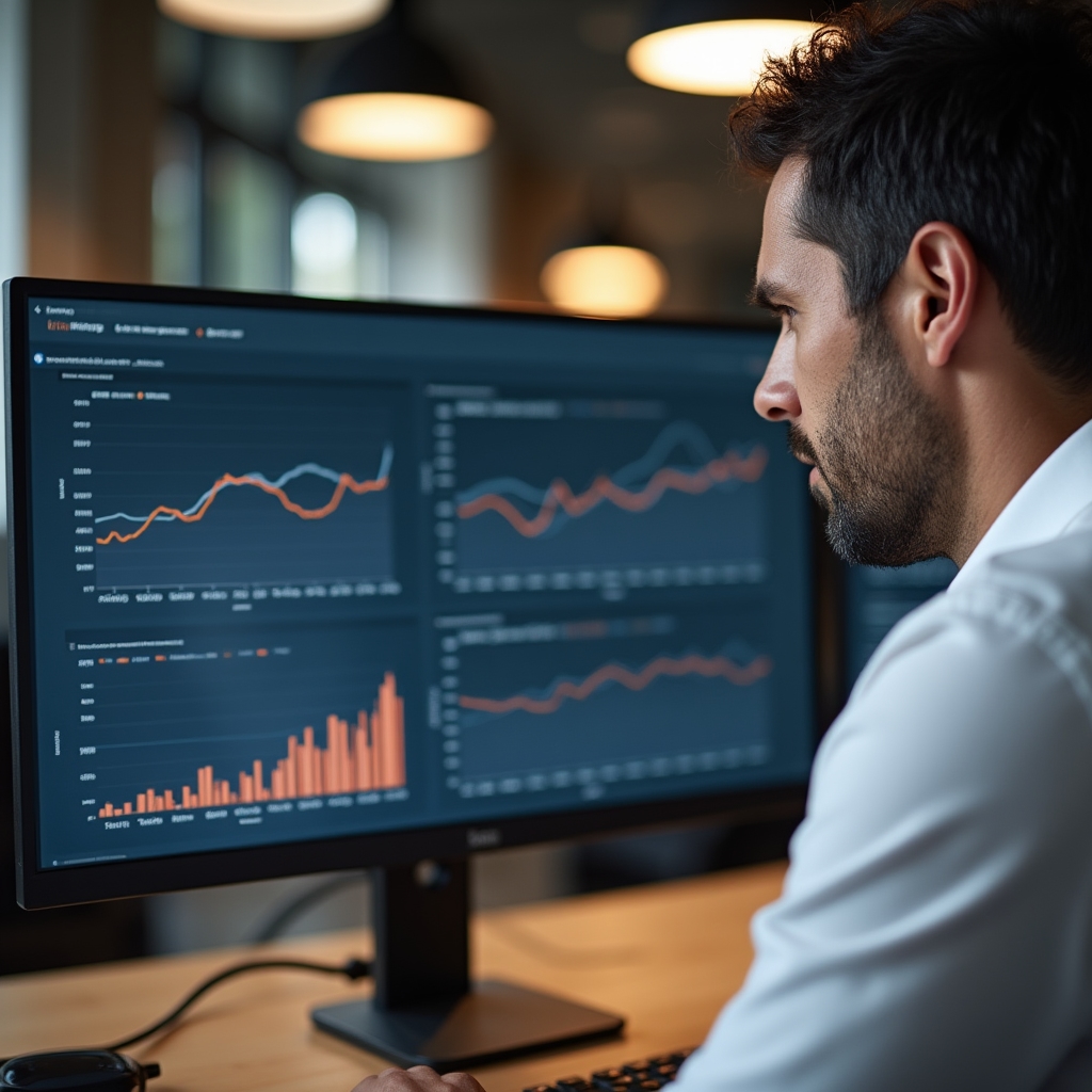 Real estate price data visualization on a computer screen in an office