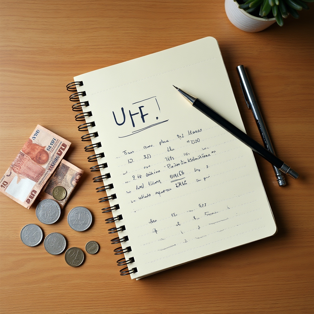 Chilean peso currency and financial calculation notebook on a wooden desk